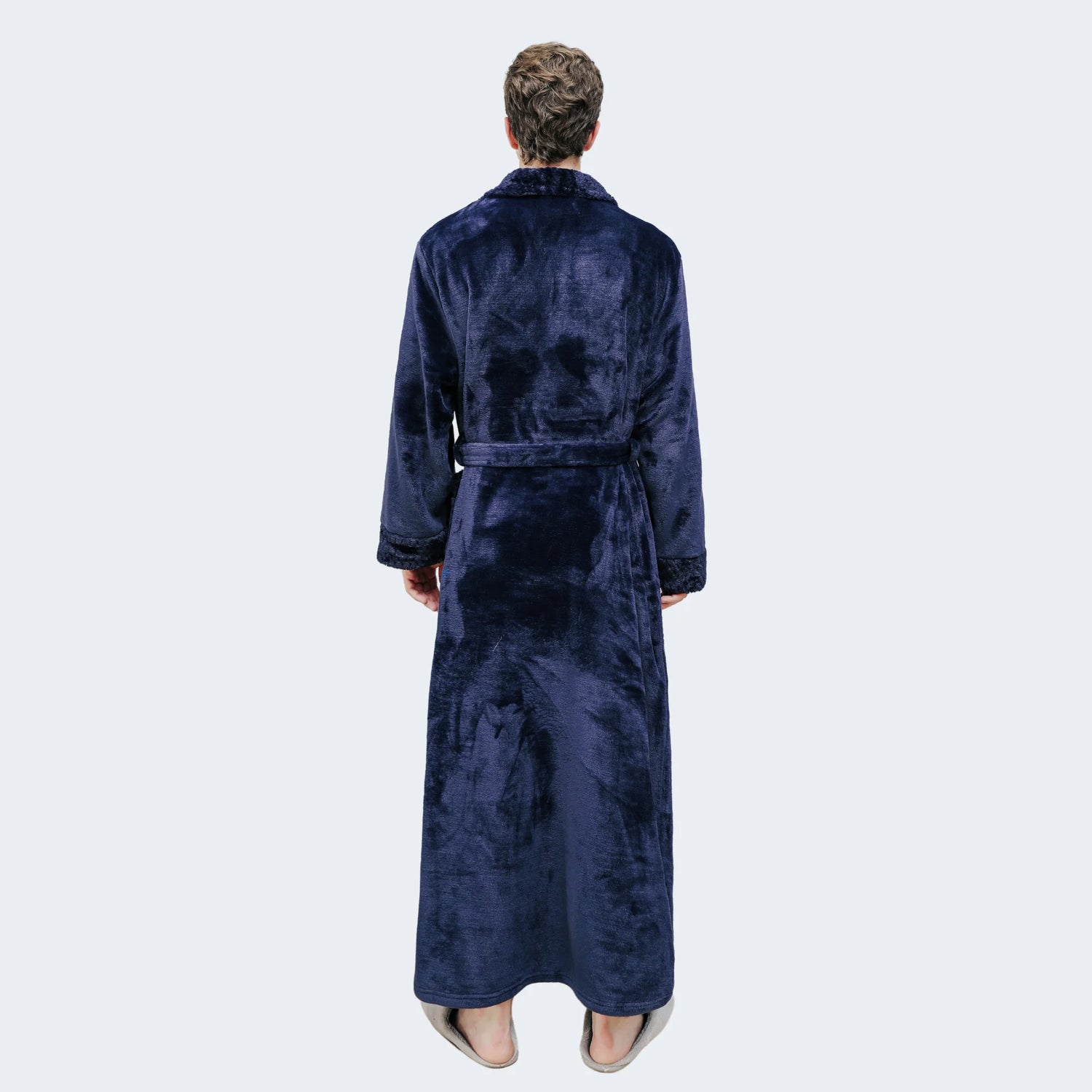 robe de chambre longue homme bleu marine polaire matelassée