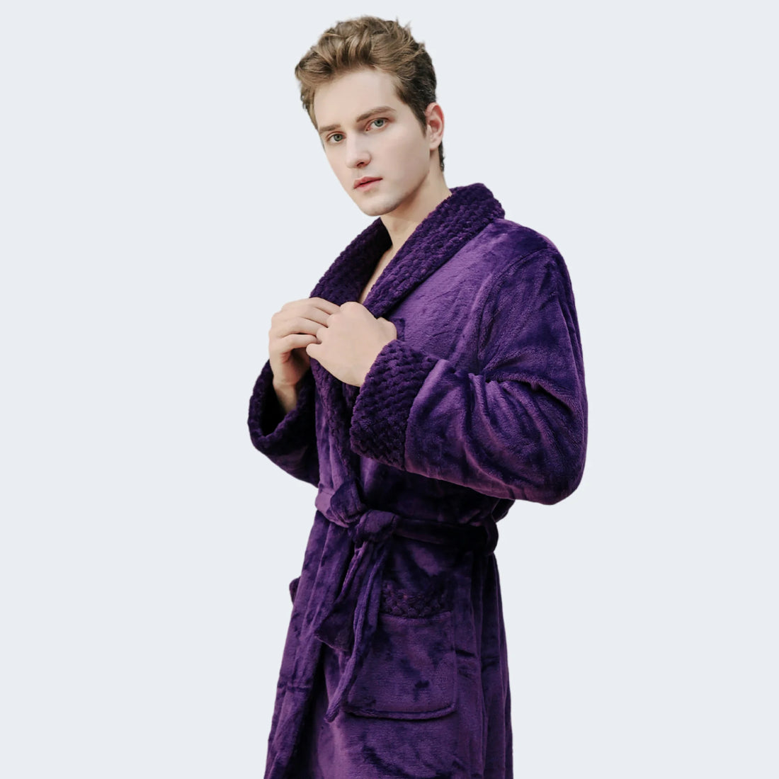 robe de chambre polaire homme longue violette matelassée