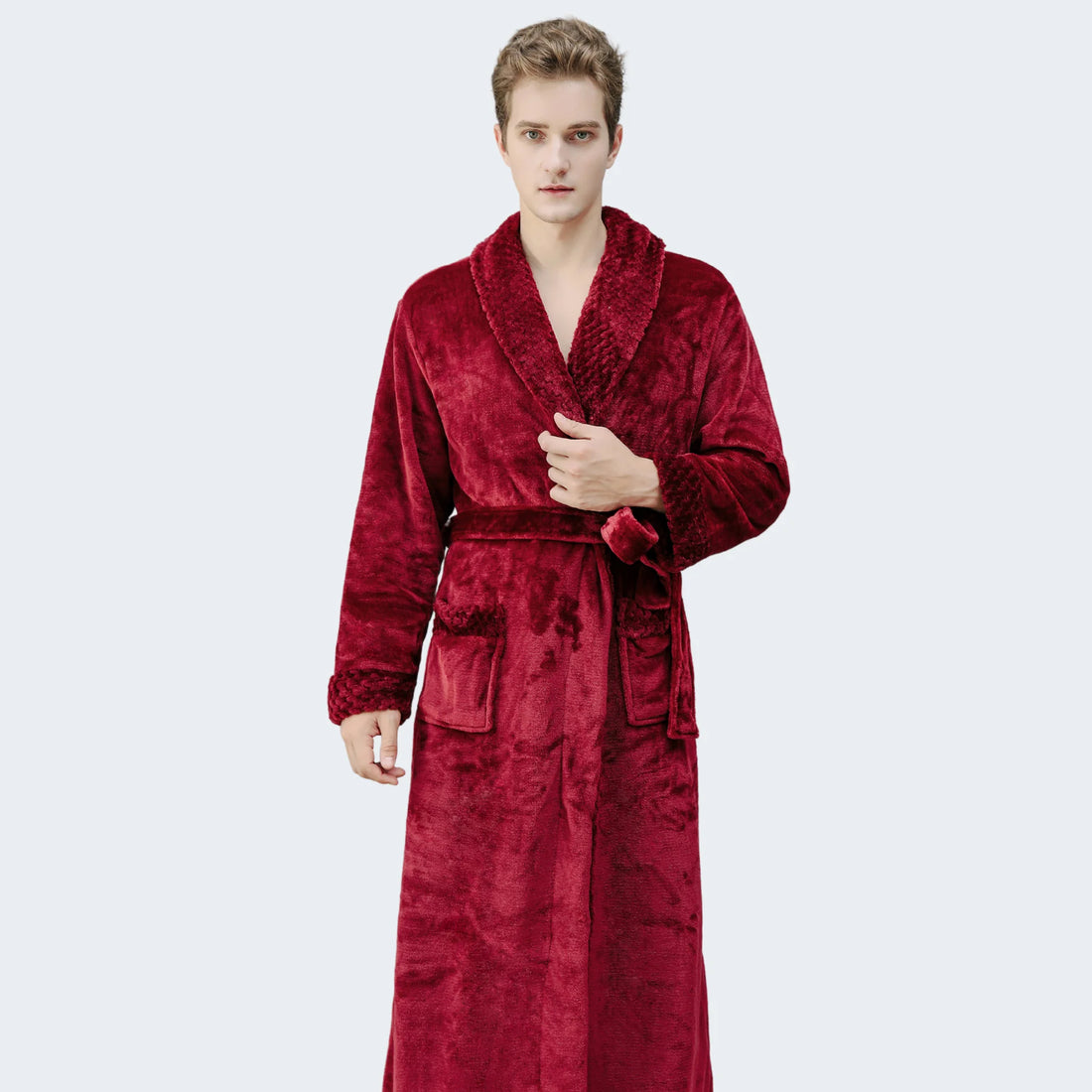 robe de chambre homme longue rouge avec doublure polaire matelassée