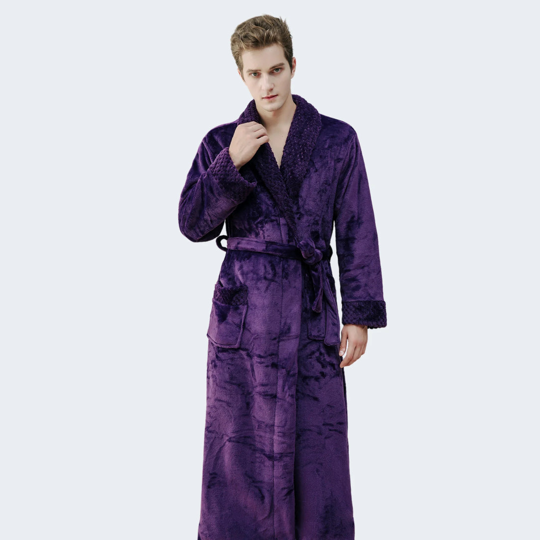 robe de chambre homme longue violette avec doublure polaire matelassée