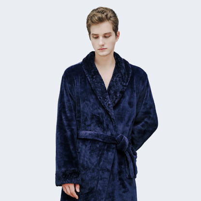 robe de chambre polaire homme longue bleu marine matelassée